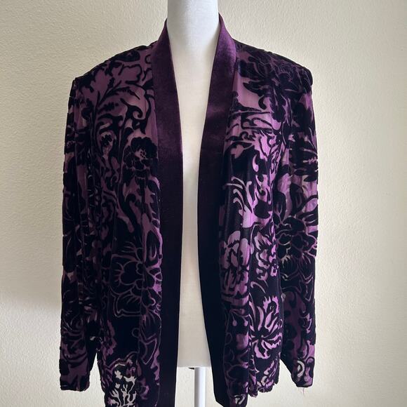 Dress Barn Jacket Purple Burnout Velvet Open Lightweight Holiday - Picture 1 of 9